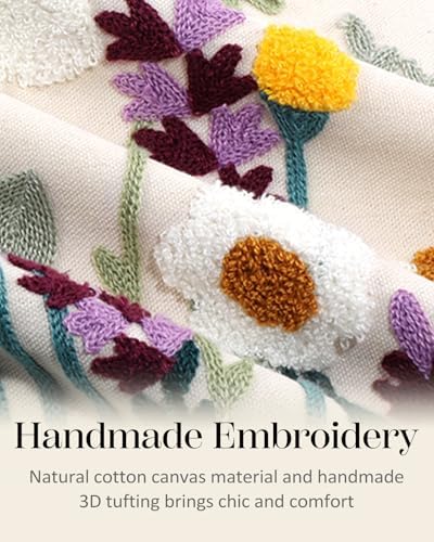 Embroidered Throw Pillow Cover, 18x18 Inch, Wildflower - Image 2