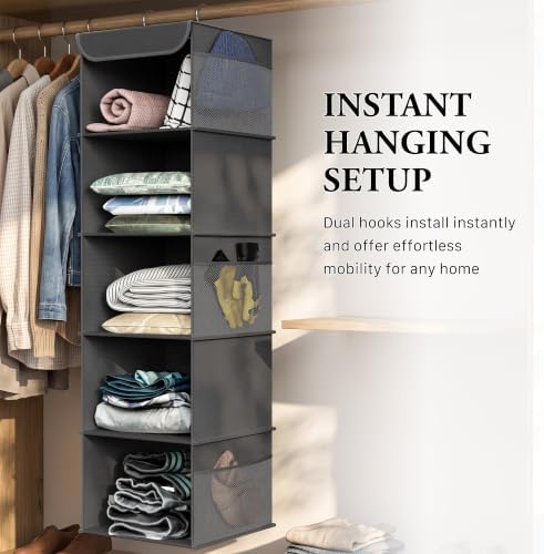 Simple Houseware 5 Shelf Hanging Closet Organizer, Dark Gray - Image 6