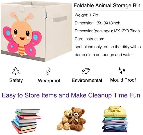 13 Inch Animal Cube Storage Bins, Foldable Fabric Kids Toy Box & Toy Chest - Image 3