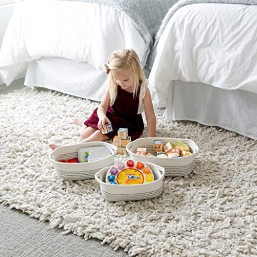 NaturalCozy 5-Piece Rectangle Storage Basket Set- Natural Cotton Rope Woven - Image 4