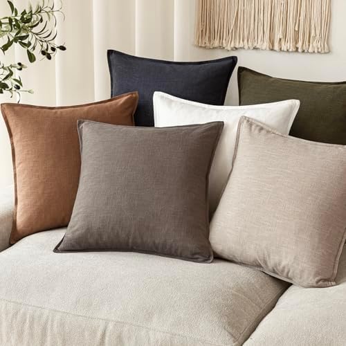 Foindtower Linen Solid Decorative Throw Pillow Covers 16x16 Light Coffee - Image 7