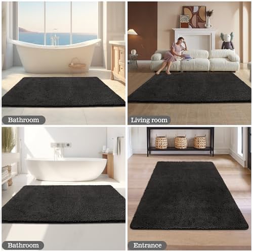 Yeaban Chenille Black Bathroom Rug 40"x60", Non-Slip Rubber Backing - Image 5