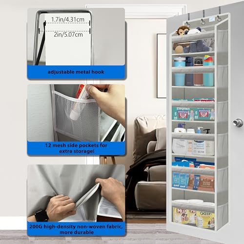 Over the Door Organizer Storage 6 Tier, 12 Large Capacity Side Pockets - Image 3