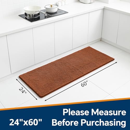 Chenille Bathroom Runner Rug 24"x60" Rust, Plush Bath Mat - Image 2
