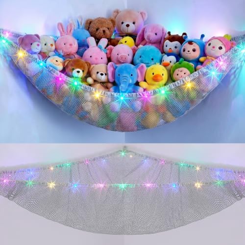 Stuffed Animals Hammock with LED Light Toy Net Room Decor Corner Storage by UnicornCastle