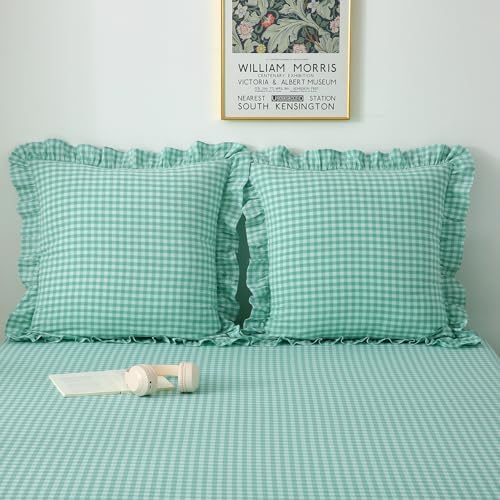 2 Pack Spa Blue White Gingham Euro Pillow Sham Covers 26''x26'' - Image 7