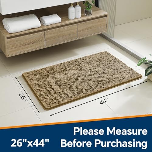Chenille Bathroom Rug 26"x44" Tan, Non-Slip Plush Bath Mat - Image 2