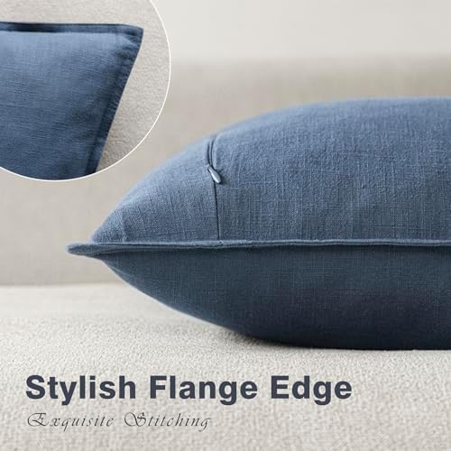 Foindtower Linen Solid Decorative Throw Pillow Covers 20x20 Inch Dark Blue - Image 3