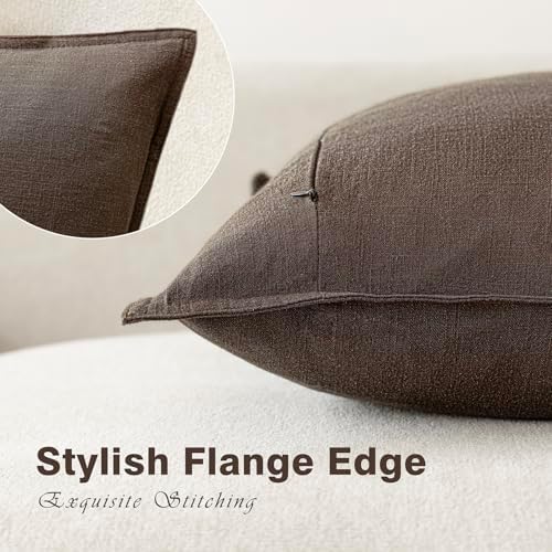 Foindtower Linen Solid Decorative Throw Pillow Covers 16x16 Reddish Brown - Image 3