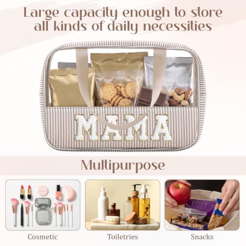 Sanwuta Seersucker Mama Bag Chenille Letter Clear Makeup Bag - Image 3