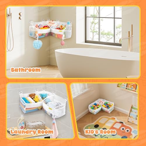 3 Compartments Bath Toy Storage Corner Bath Toy Holder - Image 6