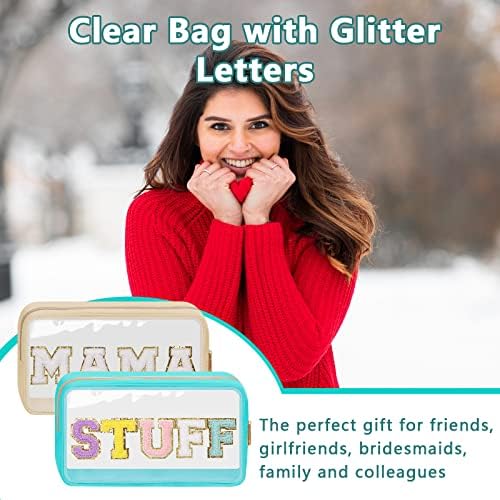 Iqimott Clear Patch Makeup Bag Stuff Pouch, Preppy Personalized Chenille Letter - Image 5