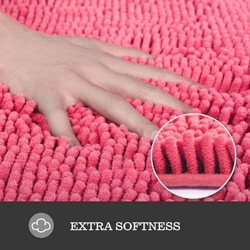 Yeaban Chenille Hot Pink Bathroom Rug 17"x24", Non-Slip Rubber Backing - Image 2