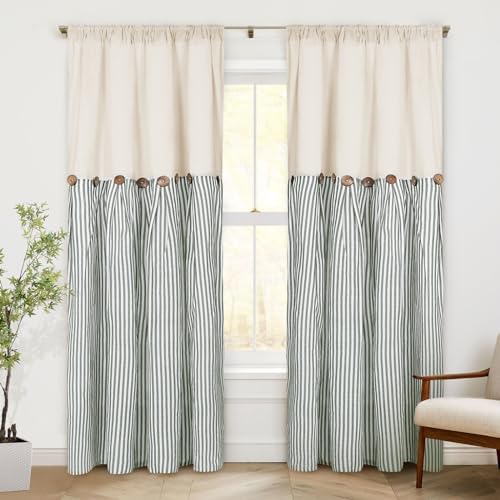 ASPMIZ Cotton Linen Farmhouse Curtains Boho Rustic Button Curtain, Linen Window - Image 2