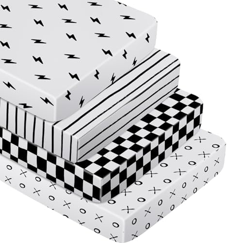 Moukeren 4 Pcs Black and White Crib Sheets by Moukeren