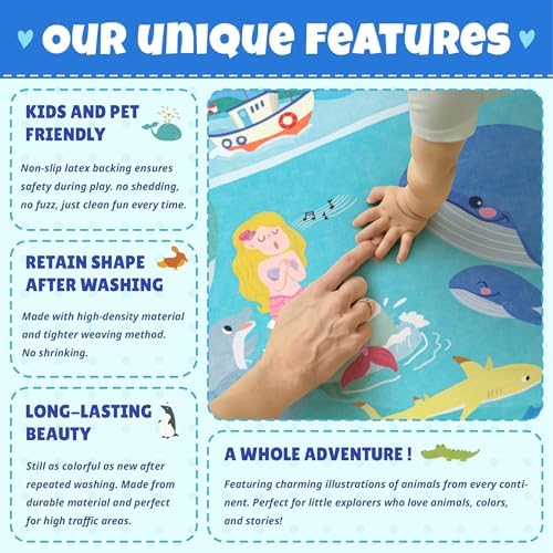 Blue Ocean Themed Rug for Kids Room – 5x8 Underwater Area Rug - Image 6