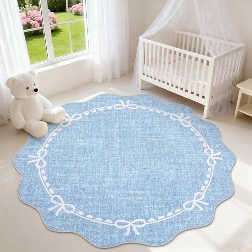 GarveeHome 4ft Round Rugs Washable Scalloped Bow Rug - Image 2