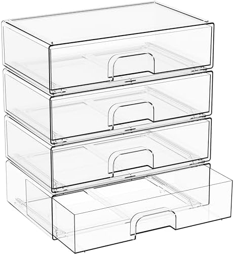 Yieach 12.2''W Clear Stackable Storage Drawers, 4 Pack Acrylic Drawers by Yieach