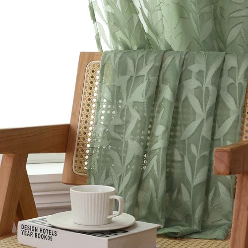 Lecloud Leia Sage Green Sheer Curtains 90 Inches Long 2 Panels, Airy Voile - Image 7