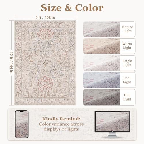 Cream Floral Animal Large 9x12 Rugs - Image 2
