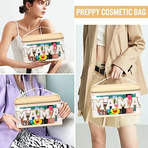 Chenille Letter Clear Makeup Bags Mama Pouch, Preppy Patch Makeup Bag Zipper - Image 5