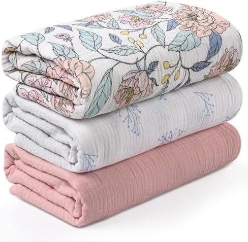 Muslin Swaddle Blankets for Newborn, 3 Pack Breathable Soft Receiving Blanket by LYRICHOMBABY