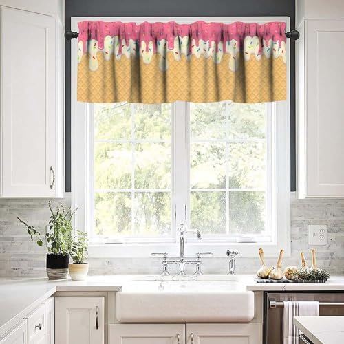 Ice Cream Valances Curtain Chocolate Pink White Waffles Pattern Window - Image 6
