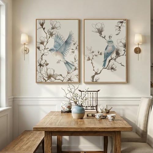 Framed Vintage Chinoiserie Botanical Floral Bird Wall Art Set, 24x36 In - Image 4