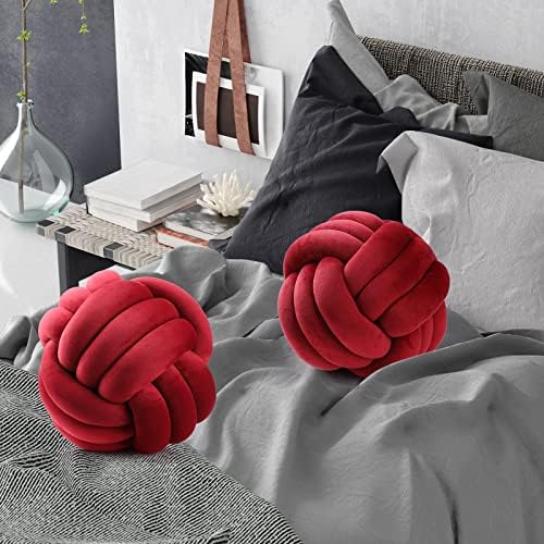 Namalu 10.6 Inches 2 Pcs Knot Pillow Decorative Throw Pillow, Wine Red - Image 6