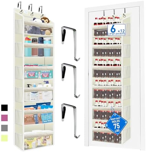 Over the Door Organizer Storage 6 Tier, 12 Large Capacity Side Pockets by Zebricolo