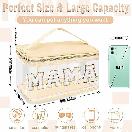 Chenille Letter Clear Makeup Bags Mama Pouch, Preppy Patch Makeup Bag Zipper - Image 2