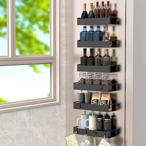 HuggieGems 6 Pack Matt Black Magnetic Spice Rack Organizer by HuggieGems