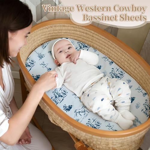 4 Pack Vintage Western Cowboy Bassinet Sheets - Image 3