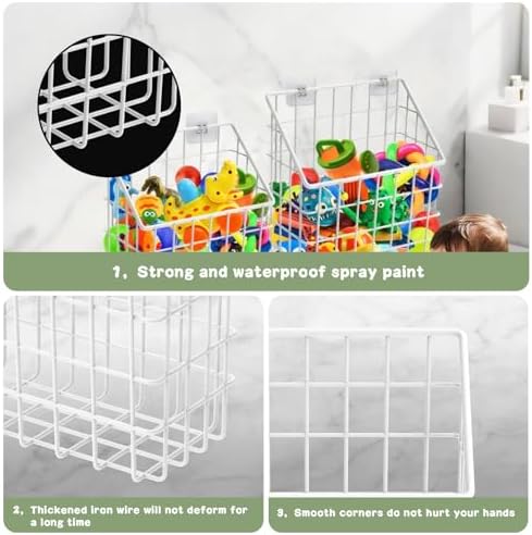 Greentainer 2 Pack Bath Toy Storage Organizer, Large Rustproof Metal Wire Basket - Image 5