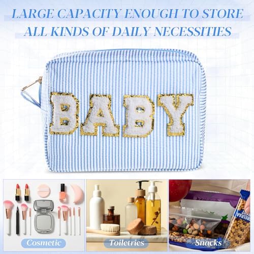 Sanwuta Seersucker Cosmetic Bags Baby Bag Chenille Letter Baby Toiletry Bag - Image 5