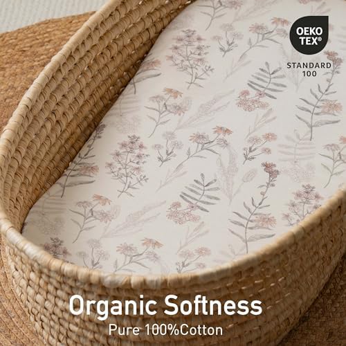 Gllquen Baby Organic Cotton Bassinet Sheets 2-Pack Pink Floral - Image 4