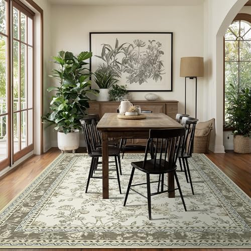 Boho Low Pile Soft Rugs 5 x7 Washable Tan Taupe Nursery Rug - Image 6