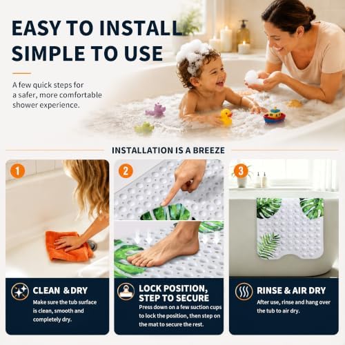 Yimobra Non Slip Bath Mat for Tub 40x16, Extra Long Bath Tub Mat - Image 4