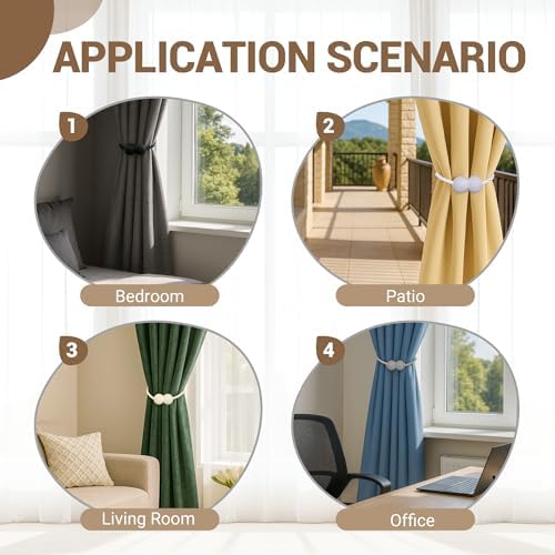 Hion Magnetic Curtain Tiebacks Golden 4pcs, Curtain Holdbacks Hooks Holders - Image 4