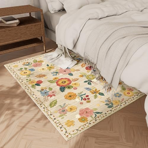 Washable Small Area Rug for Entryway: 2x3 Throw Rugs Non Slip Floral Carpet - Image 3