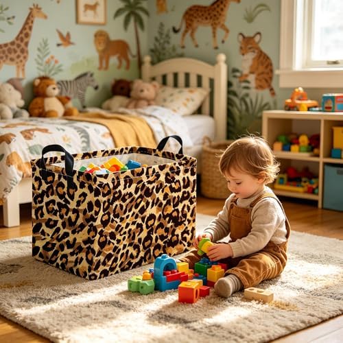 Rectangular leopard print baskets, Kids Storage Bins, Collapsible Canvas - Image 2