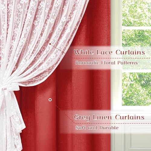 ASPMIZ Linen Kitchen Curtains Double Layers Window Curtain - Image 2