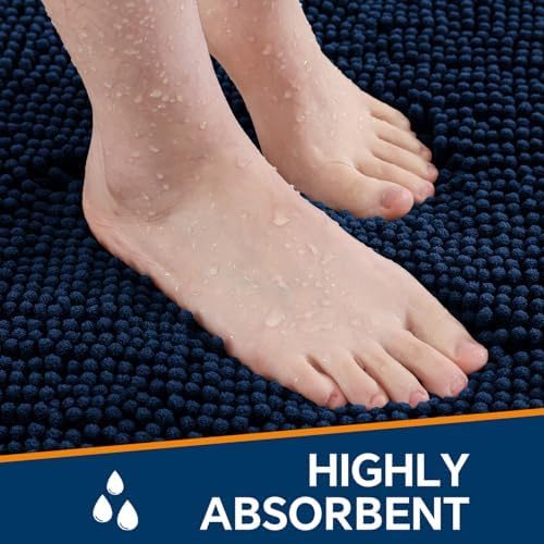 Chenille Bathroom Rug 26"x44" Navy Blue, Non-Slip Plush Bath Mat - Image 4