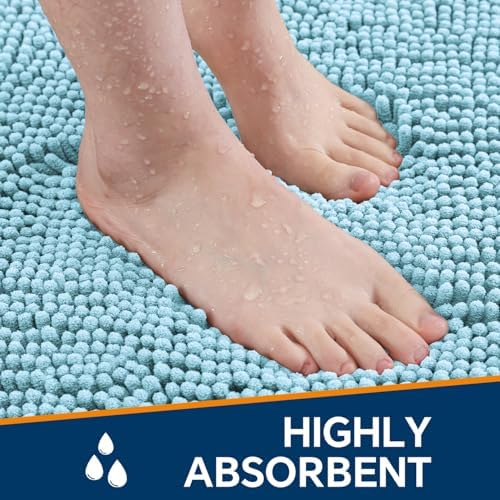 Chenille Bathroom Rug 36"x60" Baby Blue, Large Plush Bath Mat - Image 4