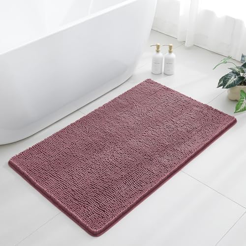 Chenille Bathroom Rug 30"x50" Dusty Rose, Large Plush Bath Mat by Kildoss
