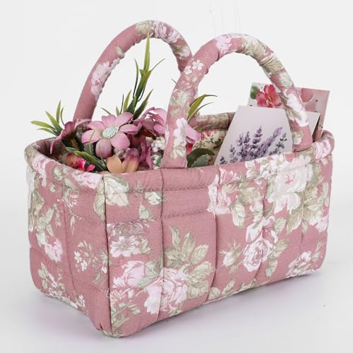 Small Storage Basket Organizer, Mini Fabric Floral Storage Baskets - Image 4