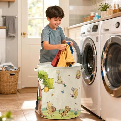Oval Neutral Classic Winnie Bear Baby Laundry Basket Hamper - Image 2
