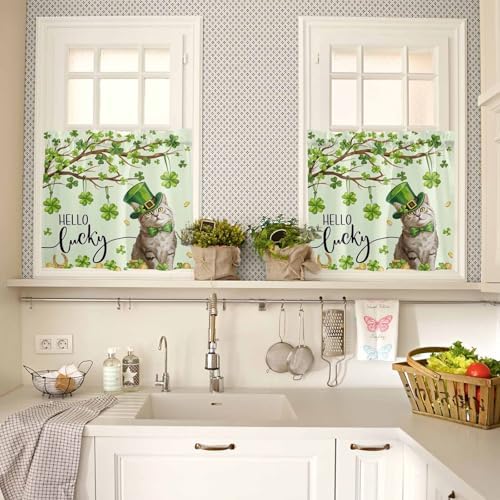 Vandarllin Lucky Cat St. Patrick's Day Kitchen Curtains and Valances Set - Image 4