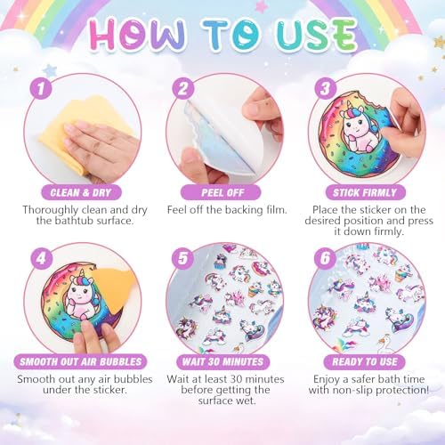 Fullhawl 30 Pcs Unicorn Non Slip Shower Stickers, Kids Bathtub Safety - Image 3