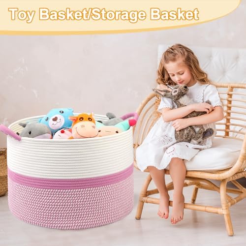 Pink Laundry Basket, Large Blanket Basket - Image 4